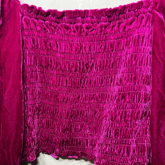 Anthropologie Top Smock Cropped Velvet Fuchsia Pink Balloon Sleeve Glam Boho M - Picture 2 of 7